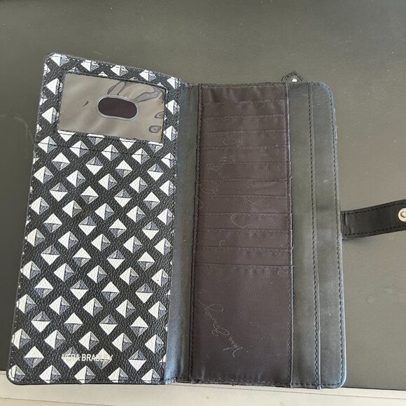 Vera Bradley Black White Diamond Long Thin Faux Leather Wallet - Picture 2 of 3